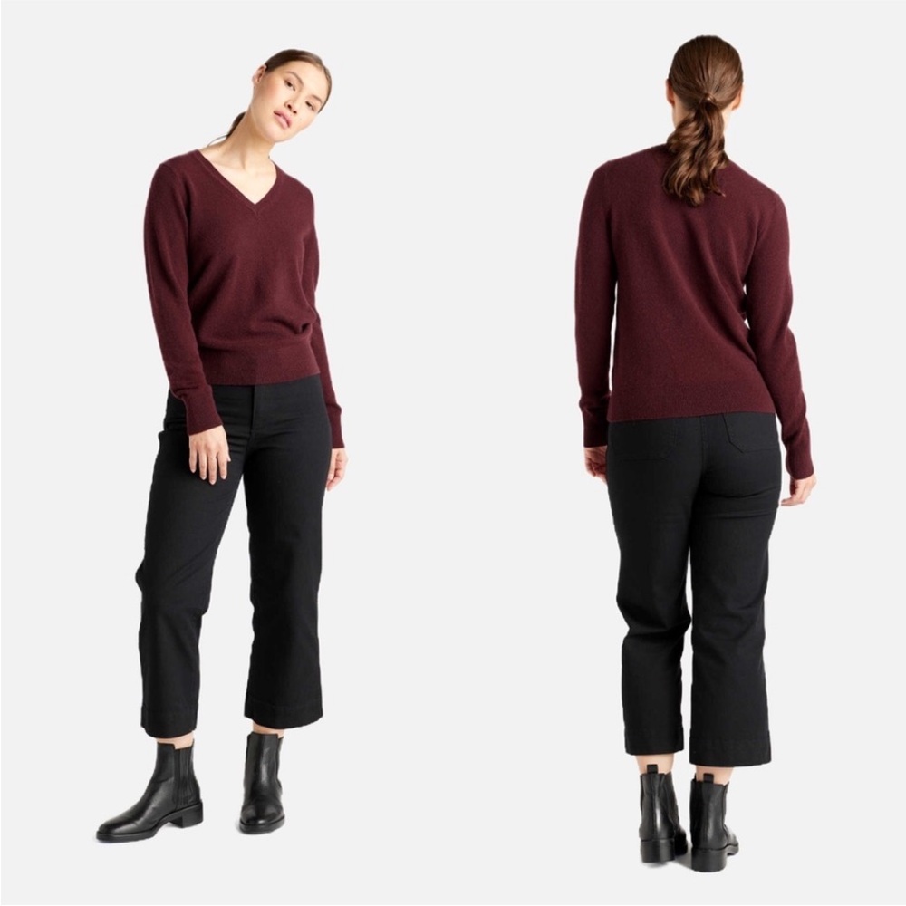Quince Women's XL 100% Cashmere Burgundy V-Neck Sweater Quiet Luxury Minimalist